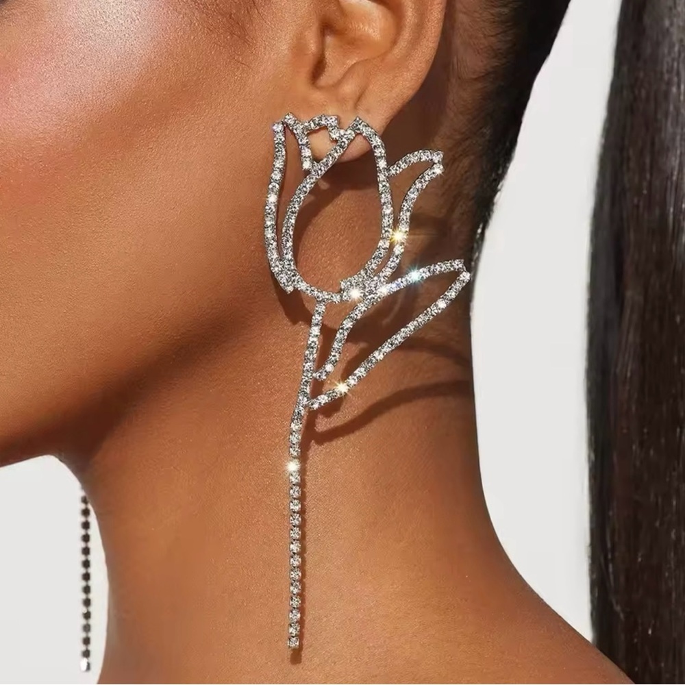 Rhinestones Crystal Oversized Large Flower Earrings